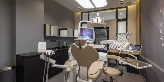 Modern dental office interior. Dental clinic interior with modern dentistry equipment